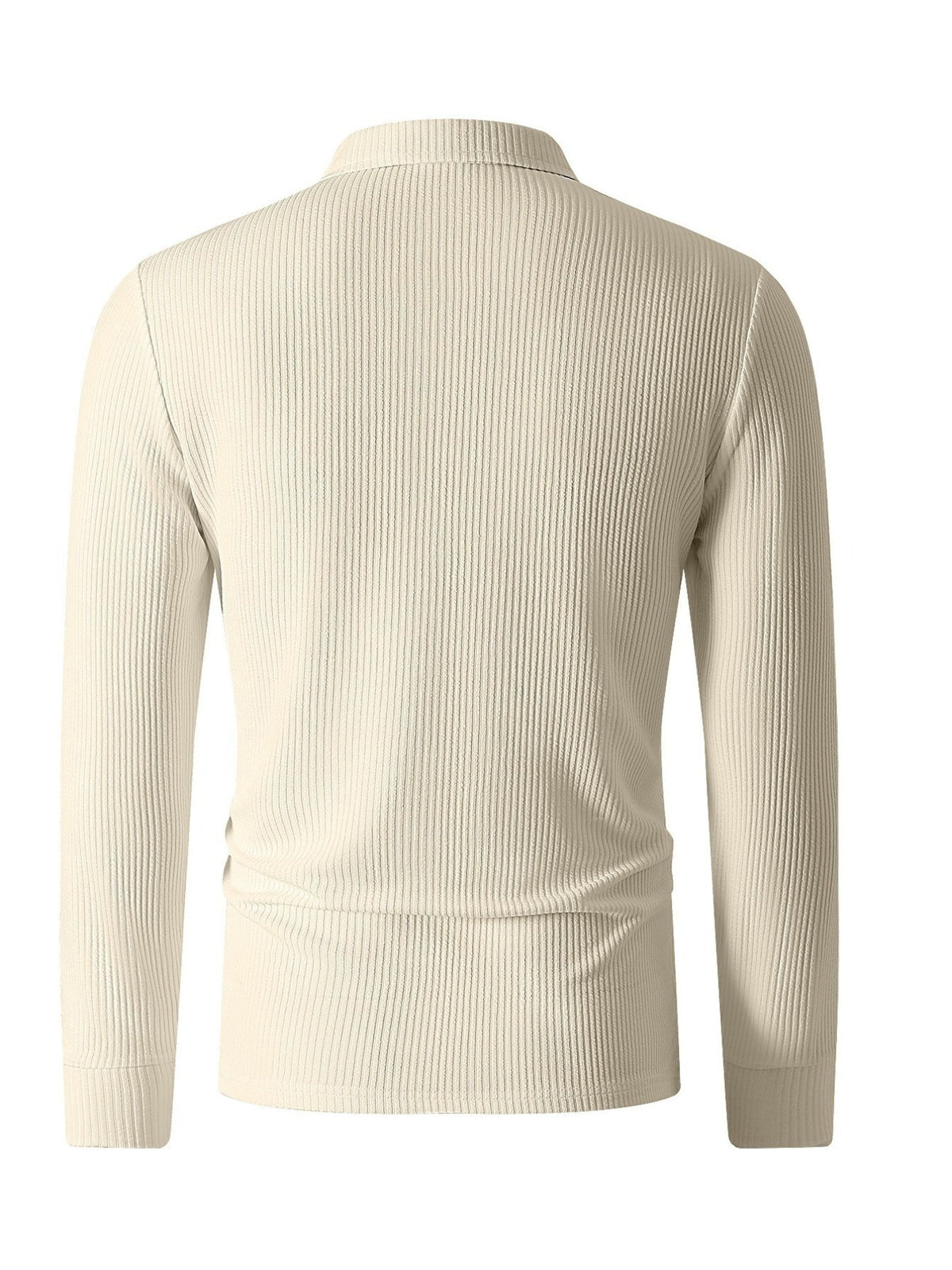 Autumn Men'S Ribbed Long Sleeve Polo Shirt Print Half-Zip Stand Collar Slim Fit Breathable T-Shirt - Khaki