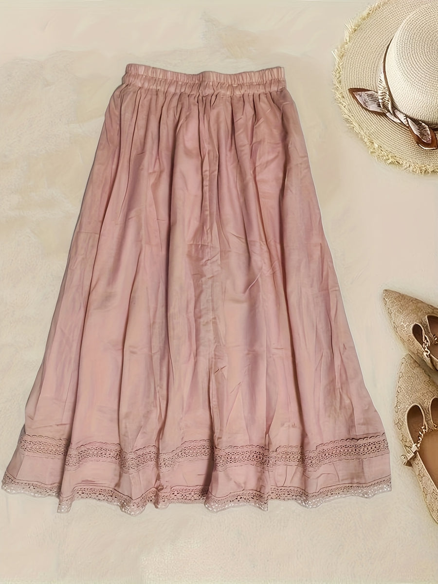 In Soft Pink Tones, Like a Dreamy Landscape, Comfortable And Skin-Friendly, Outlining a Casual Silhouette, with The Hem Adorned Like Flowers Blooming in a Green Field. This Skirt Is a Blend of Fashion And Comfort, Allowing You to Wear Romance And Em - Pale Pinkish Gray