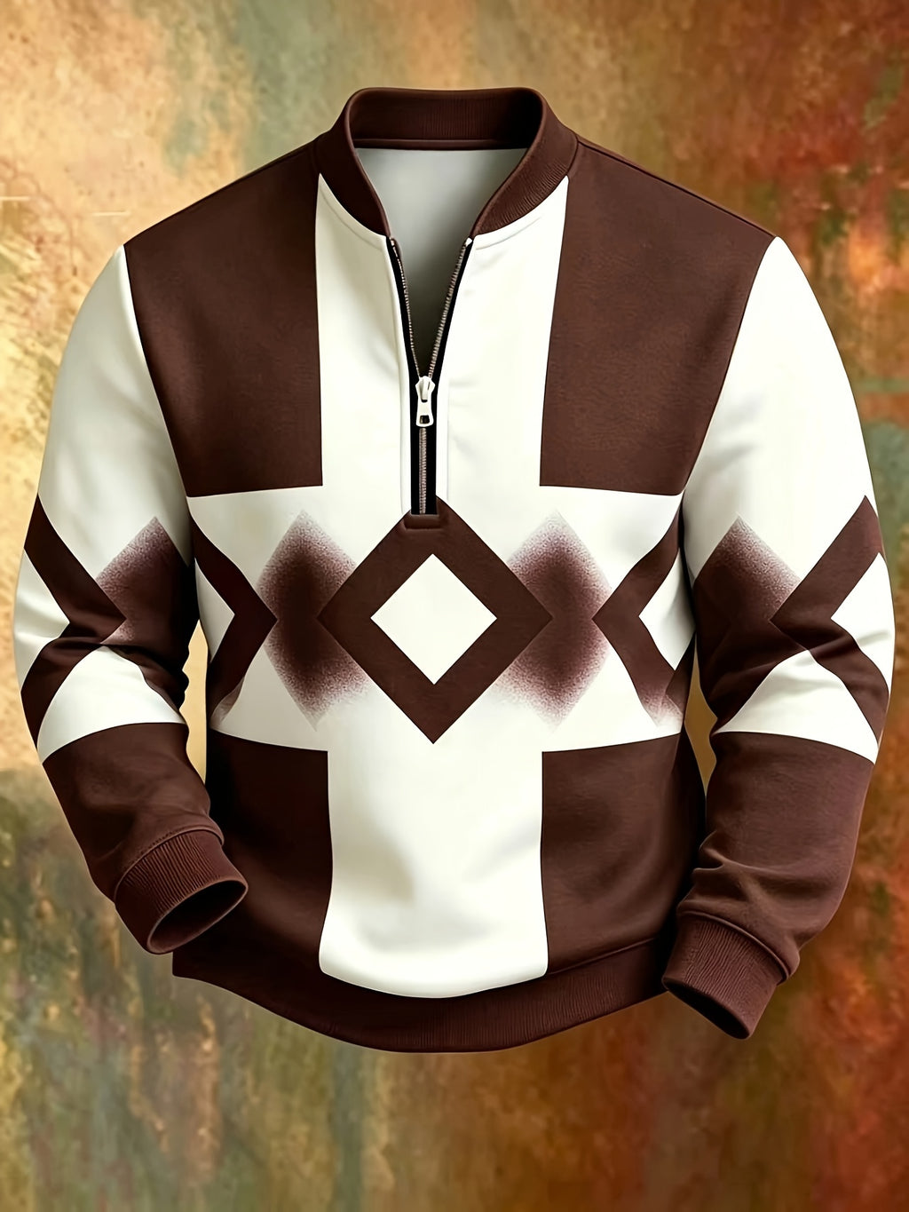 Men'S Autumn Winter Polo Zipper Sweatshirt, Men'S Trendy New Half-Zip POLO Sweatshirt, American Retro Geometric Color-Block Print, High Quality And Durable, Machine Washable, Essential for Daily Casual Gatherings And Outdoors - Mixed colors