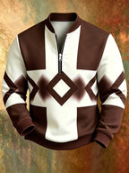 Men'S Autumn Winter Polo Zipper Sweatshirt, Men'S Trendy New Half-Zip POLO Sweatshirt, American Retro Geometric Color-Block Print, High Quality And Durable, Machine Washable, Essential for Daily Casual Gatherings And Outdoors - Mixed colors