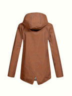 Autumn and Winter Striped Lined Hooded Windbreaker Jacket - Coffee Color