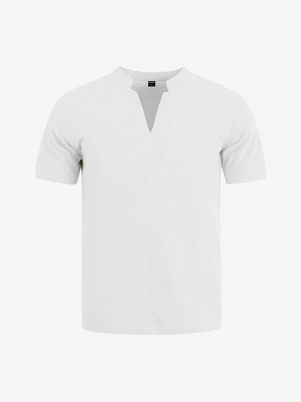 Men'S Minimalist Summer Casual Shirt, Linen Texture Short Sleeve Stand Collar V-Neck Pullover, Soft And Breathable, Loose Fit, Suitable for Business Casual, Vacation, Weekend Gatherings, And More - 1pc White