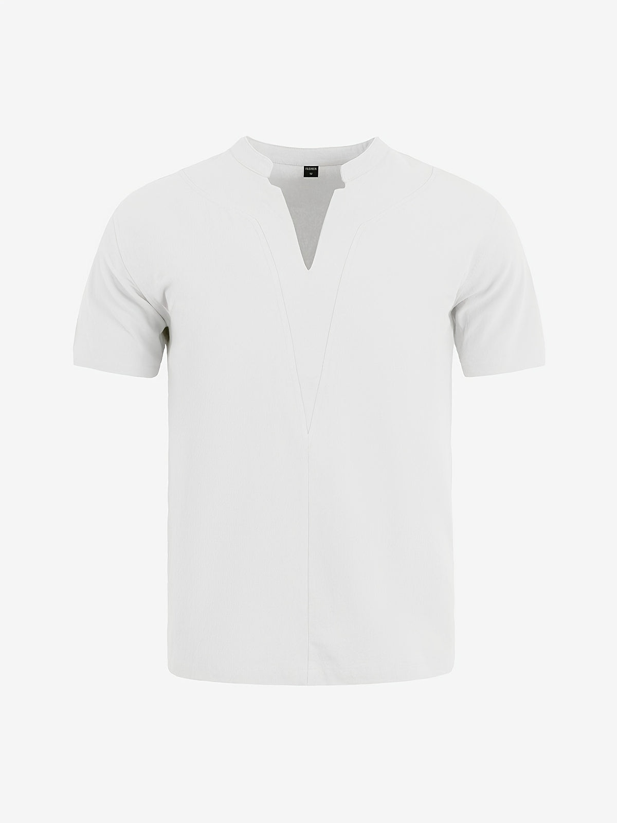 Men'S Minimalist Summer Casual Shirt, Linen Texture Short Sleeve Stand Collar V-Neck Pullover, Soft And Breathable, Loose Fit, Suitable for Business Casual, Vacation, Weekend Gatherings, And More - 1pc White
