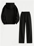 Easy Cool Unicorn Silhouette Print Hoodie And Pants Set, Matching Small Pattern Design, Loose And Relaxed Fit, Comfortable Fabric, Casual Street Style Women'S Leisure Two-Piece Set - Black+black