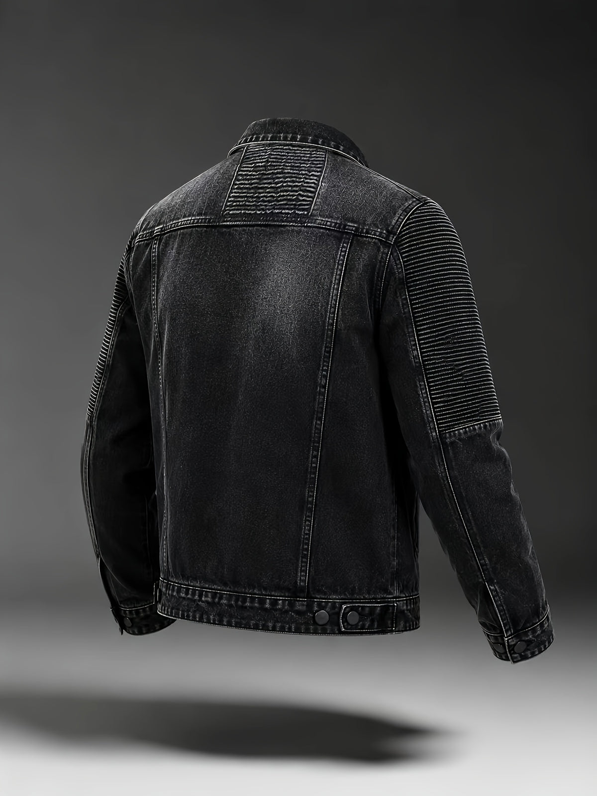 American High Street Cool Denim Jacket for Men, Spring/Autumn Trendy Hip-Hop Biker Motorcycle Jacket, Stylish Slim-Fit Outerwear - Black