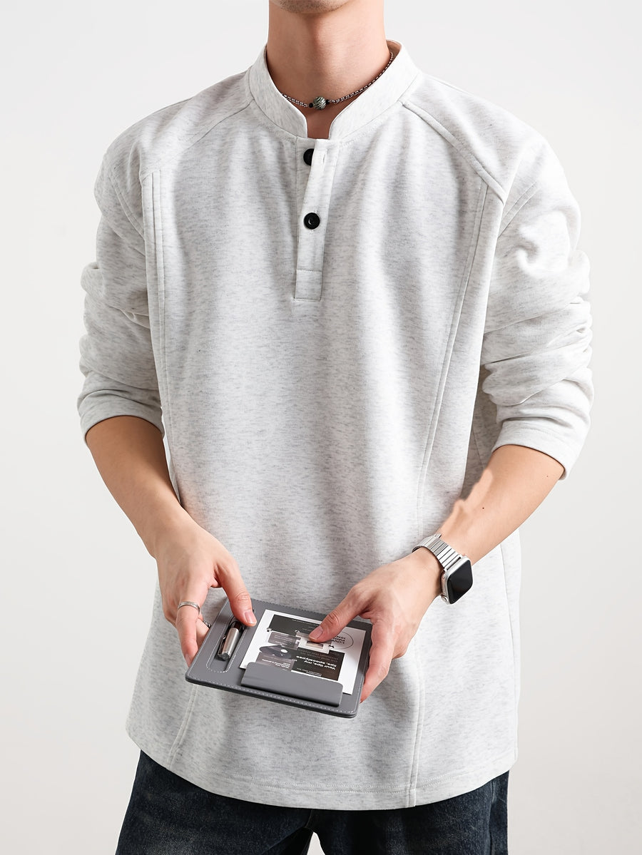 Men'S Casual Athletic T-Shirt, 1pc Men'S Fashion Trendy Casual Individual Patchwork Long Sleeve T-Shirt, Loose Fit Comfortable Slight Stretch Fabric, Blend Material, Suitable for Daily Casual Wear - Granny Gray