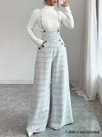 ZD260616091 Directional Style Women'S Casual Fashion Side-Pocket, Button-Decorated Checkered Suspender Pants - Grey Plaid