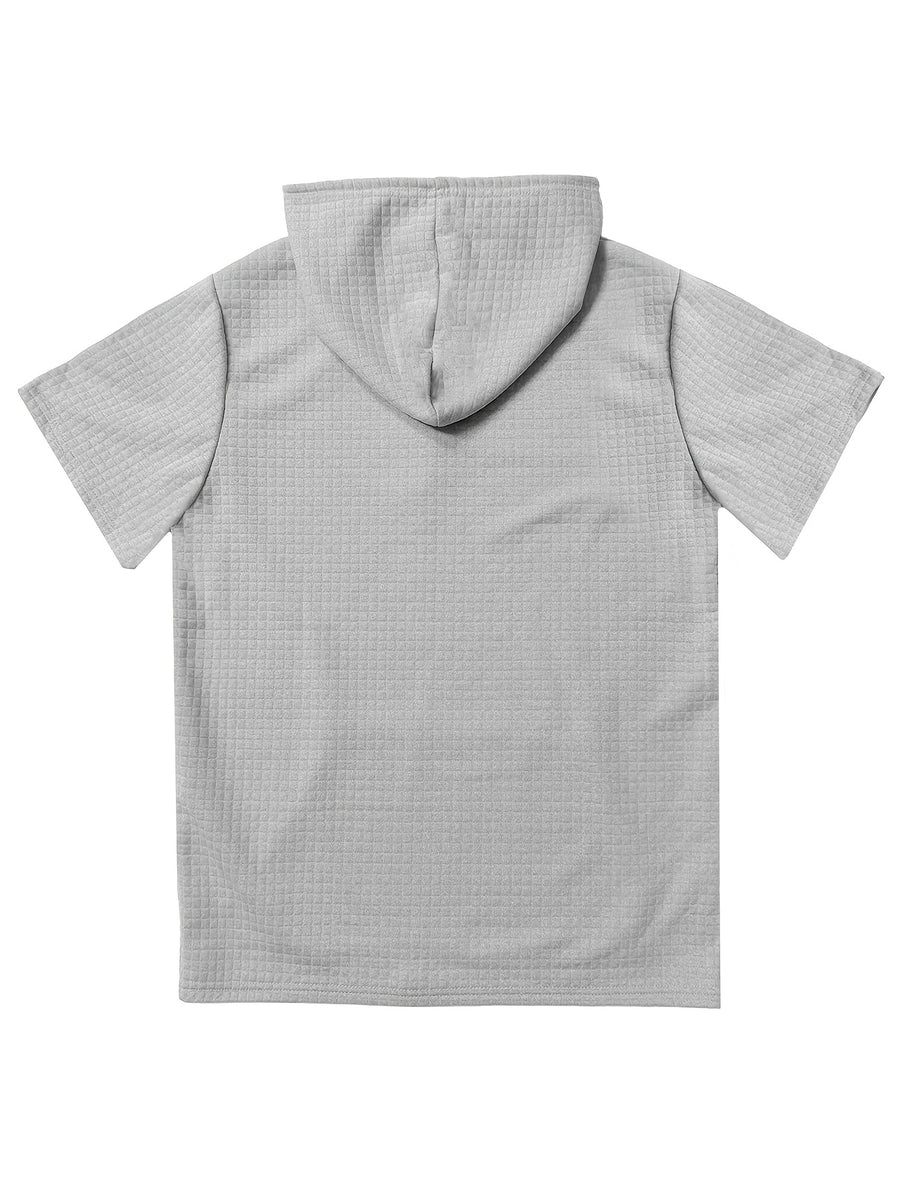 2pcs Men's Waffle Knit Short-Sleeve Hoodie with Kangaroo Pocket, Soft and Breathable Fabric, Multiple Color Options, Versatile, Simple, Stylish, and Casual for Daily Wear or Sports, a Great Choice for Holiday Gifts for Fathers, Partners, and Friends - Grey+Khaki