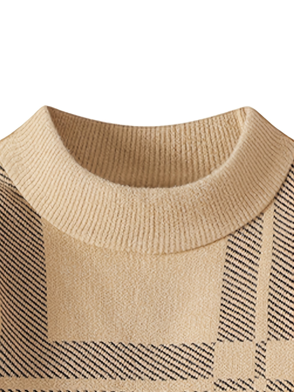 2026 Autumn/Winter New Men'S Round Neck Jacquard Sweater Fashion Contrast Knitted Hoodie Casual Top - Khaki