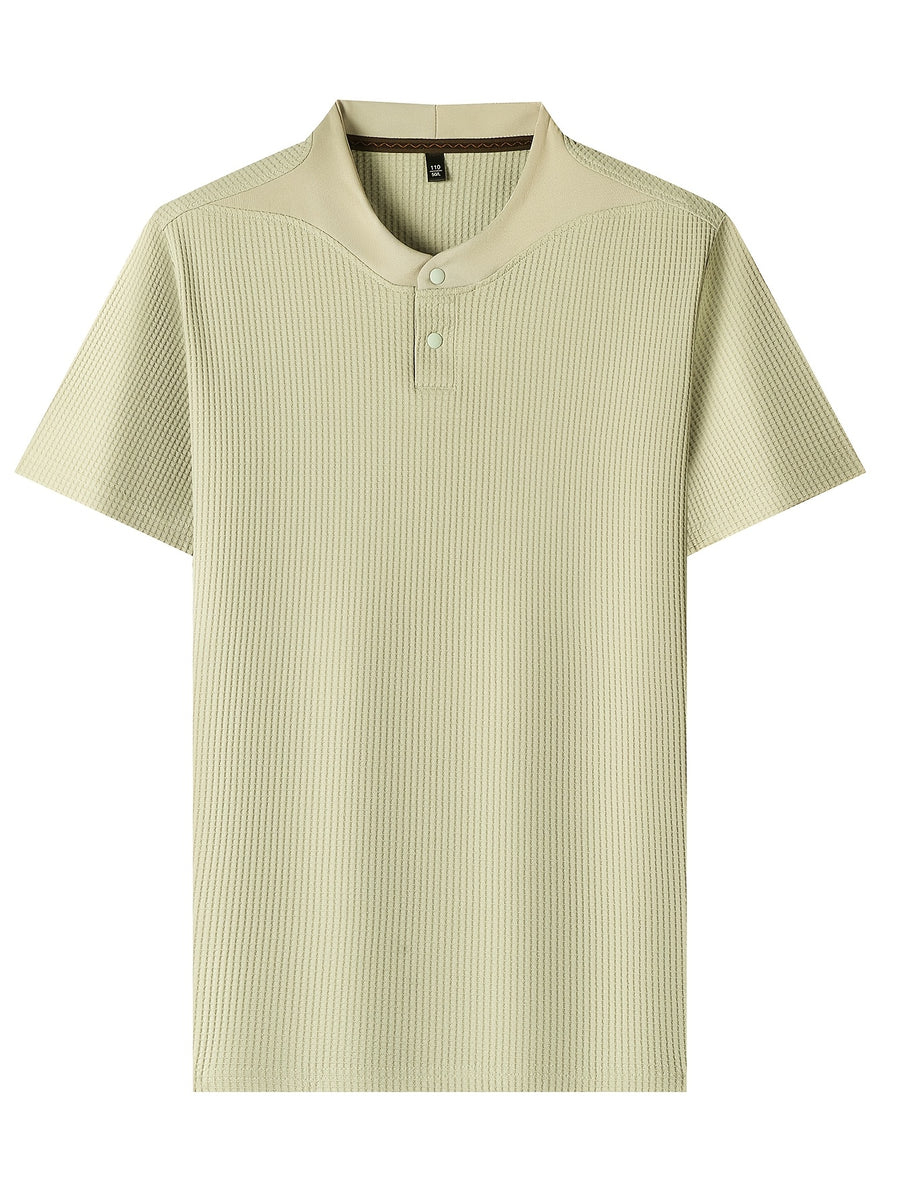 New Summer Style Men's Short-Sleeve Polo T-Shirt with Small V-Neck and Two-Button Placket, Fashionable and Versatile Sporty Casual Men's Apparel, Skin-Friendly, Comfortable, Stylish, Slimming, and Breathable, HF66180 - Green
