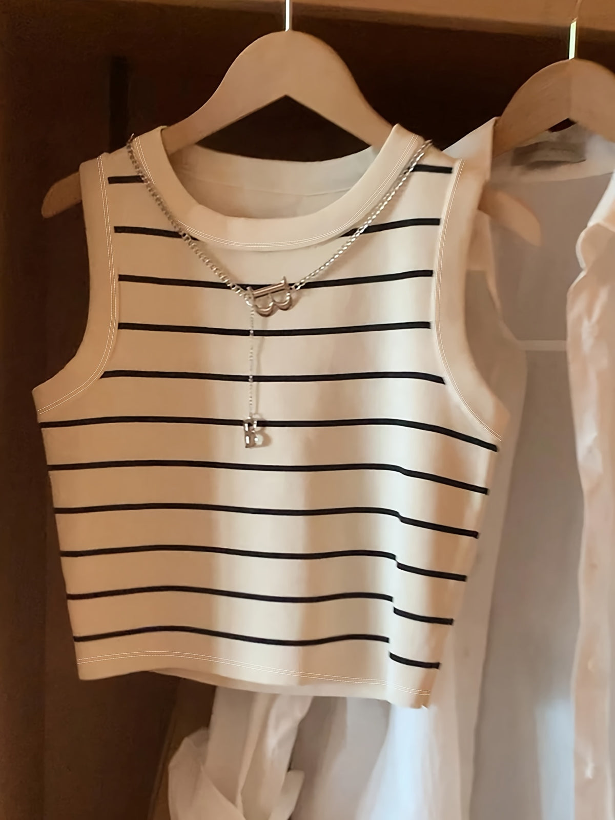 Fashion Women'S Striped Round Neck Casual Versatile Vest - Mixed colors