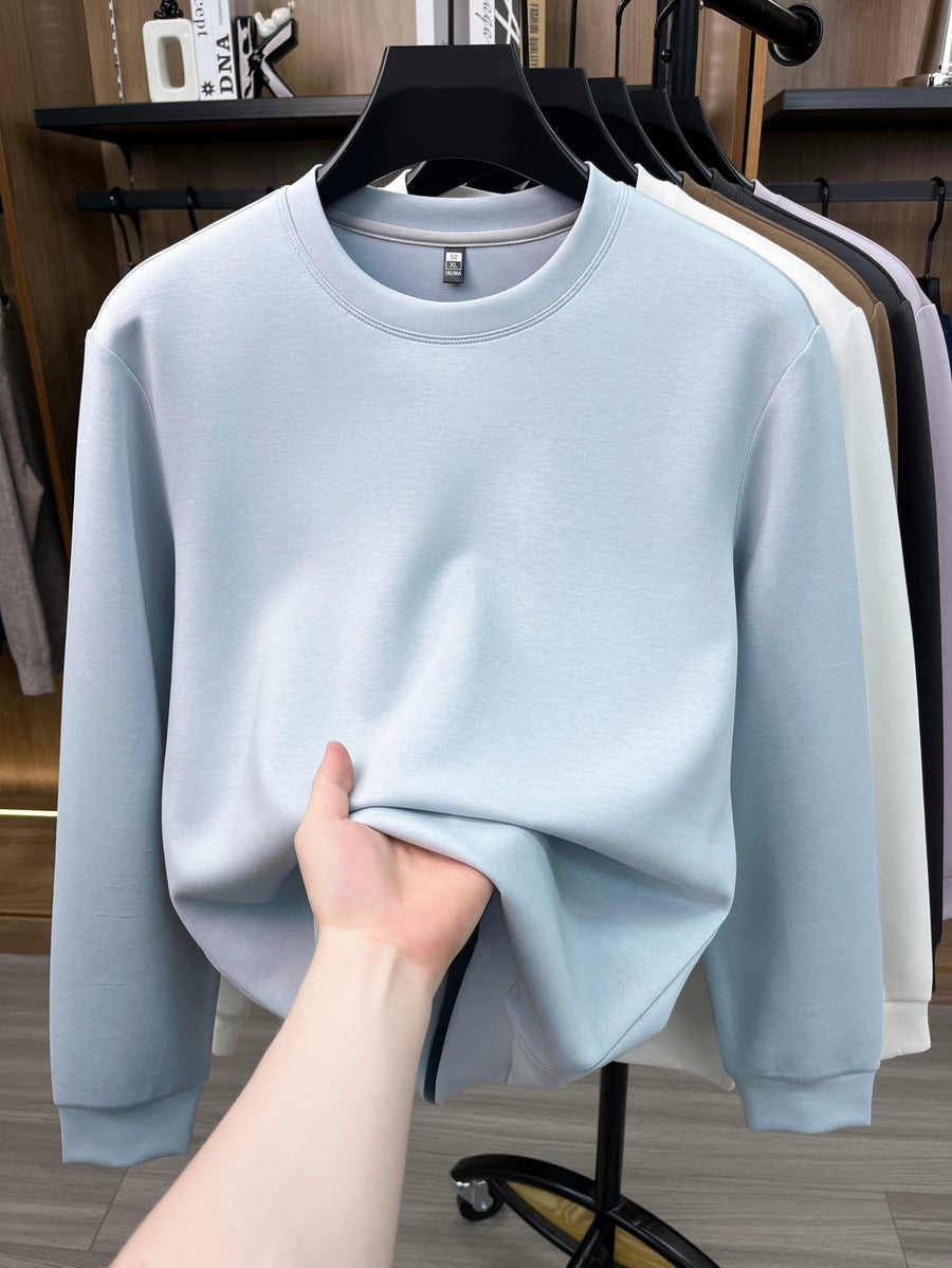 Spring And Autumn High Quality Round Neck Long Sleeve Base Layer Versatile Casual Solid Color Men'S Sweater, Home Casual Inner Wear Skin-Friendly Warm Multi-Color Available Men'S Top, Durable Comfortable Pullover LS3351 - Light Blue