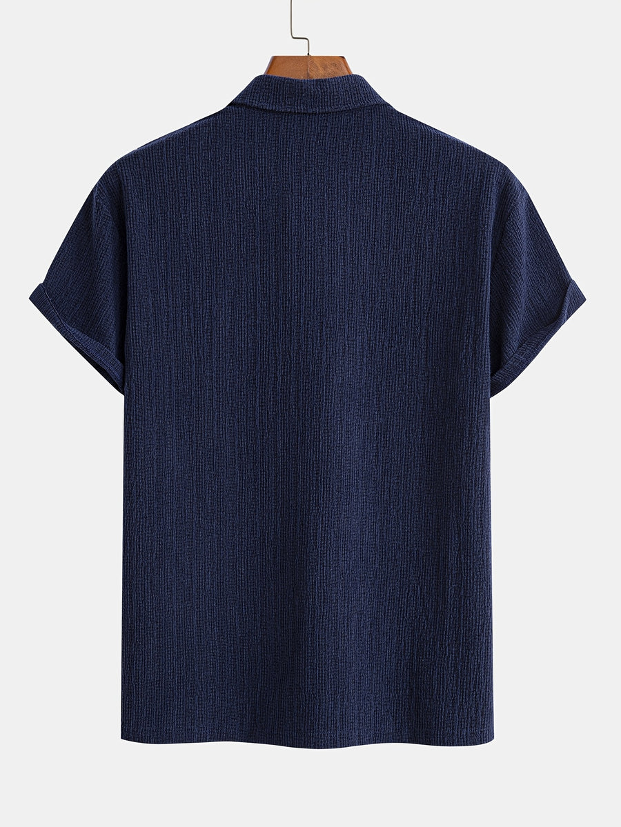 Men'S Stretch Knit Jacquard Short Sleeve Polo Shirt - Classic Fit Casual Golf Polo for Daily Wear - Navy Color