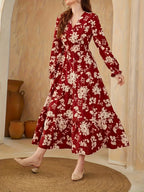 Floral Print Ruffled Dress with Flounce Sleeves and Hem - Multicolor