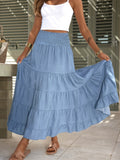 2026 Spring/Summer New Lightweight Breathable Cake Skirt Women'S High Waist Elastic Waist Large Hem A-Line Elegant Vacation Mid-Length Skirt - Light Blue