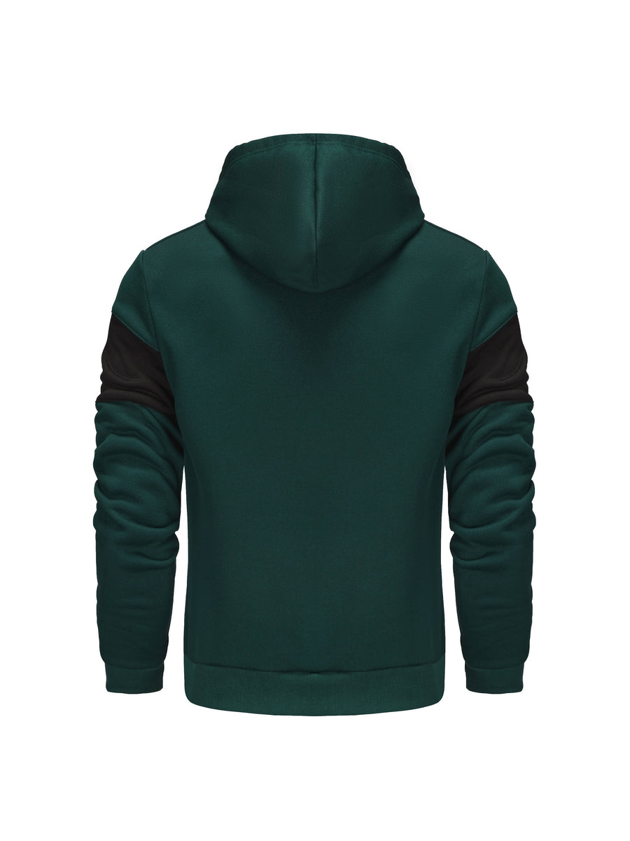 2026 New Men'S Solid Color Hooded Jacket, Cardigan Style with Hat And Color-Blocked Sleeves, Men'S Loungewear Suitable for Running, Ribbed Cuffs, Casual Wear High-Quality Jacket, Commute Versatile Top, Multiple Colors And Sizes Available - Dark Green