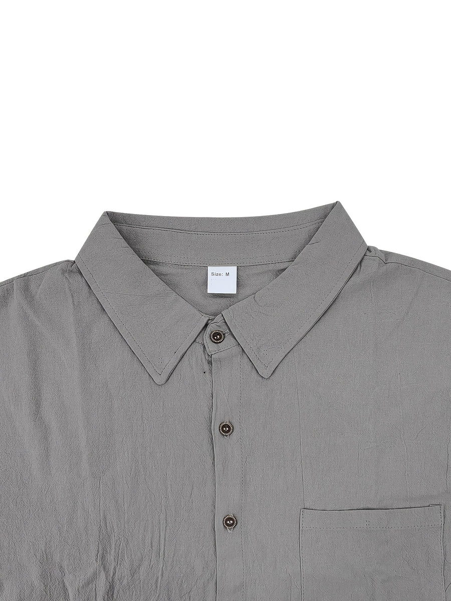 Men's Short-sleeve Shirt, Made of Comfortable and Breathable Fabric, Suitable for Daily Outings, Outdoor Sports, Travel, and Vacations. Lightweight and Airy with a Regular Fit, Ideal for the Beach, Hiking, Evening Wear, and Casual Street Style. - Grey