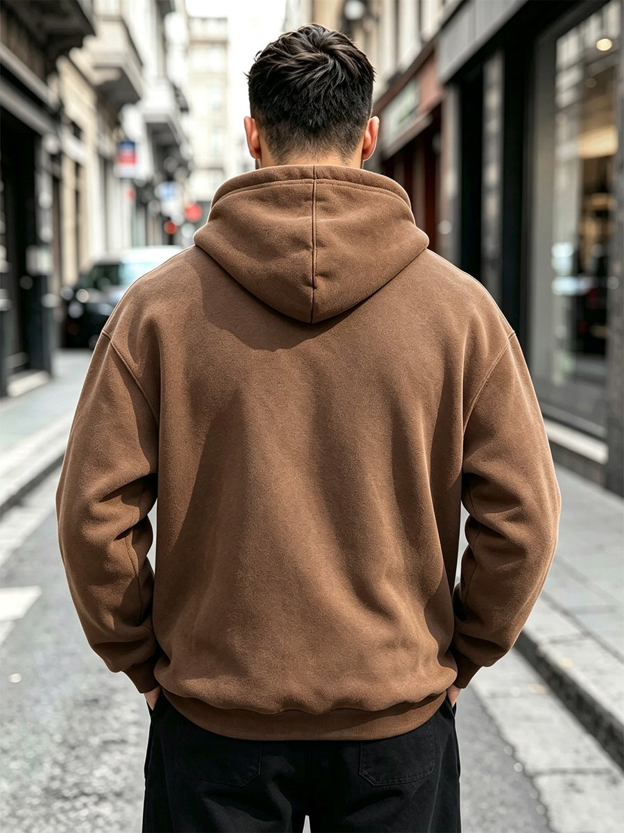 3pcs Men'S Solid Color Hooded Sweatshirt Set, Regular Fit, Drawstring Pullover Top, Fleece Lined, Warm And Comfortable, Elastic Soft, Casual Daily Home Wear, Suitable for Fall Winter Fashion Men'S Outfit - Dark Gray + Brown + Army Green