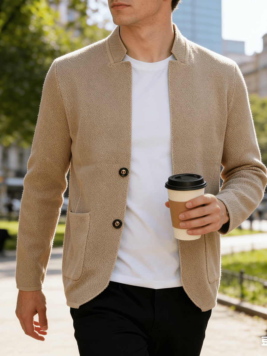 Men'S 500-Gram Heavyweight Knitted Cardigan with Buttons, Stylish, Easy, And Elegant - Khaki