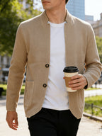 Men'S 500-Gram Heavyweight Knitted Cardigan with Buttons, Stylish, Easy, And Elegant - Khaki