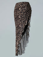 Leopard Print Solid Color Sexy Skirt - Mixed colors