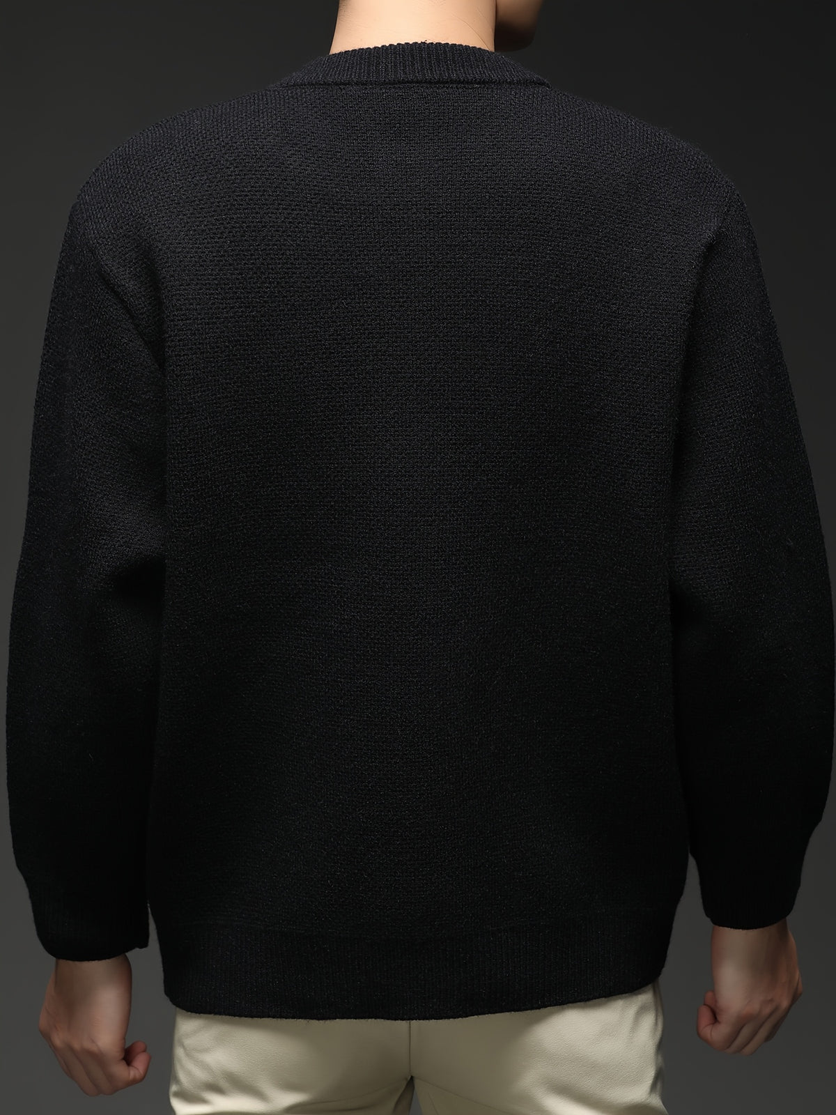 Du Jing Lan OBM Spring/Autumn New Arrival Men's Knitted Cardigan, Thickened Old Money Style Textured Solid Color Crew Neck Long Sleeve Open Front Knit Sweater, Men's Business Casual Fashion Single-Breasted Ribbed Sweater Jacket, Suitable for Layering - Black