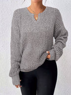 Women'S Casual Versatile Long Sleeve Sweater, Neckline Design - Multi-Functional Top, Suitable for Autumn Winter Casual Wear, All Seasons - Grey