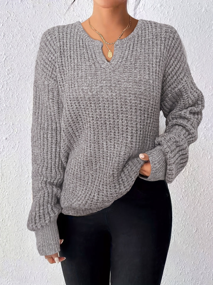 Women'S Casual Versatile Long Sleeve Sweater, Neckline Design - Multi-Functional Top, Suitable for Autumn Winter Casual Wear, All Seasons - Grey