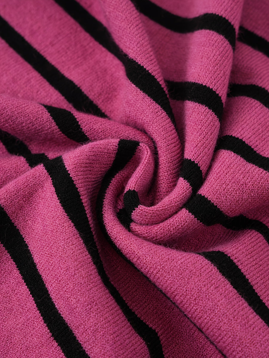 2026 New Women'S Summer Clothing Striped Short-Sleeved Top - Elegant Round Neck Color Block Design, Breathable Spring/Summer Casual/Formal Wear, Versatile Slim Fit T-Shirt, Everyday Fashion - Rose Red