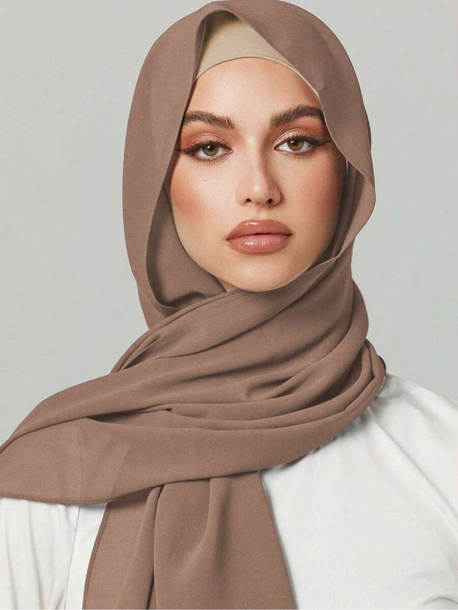 2pcs/Set FONSAF Women' Chiffon & Tube Cap - Solid Color Muslim Headscarf with Jersey Inner Cap, Breathable Chiffon Suitable for Prayer, Work, Daily Wear, Conservative for All Seasons, Suitable for Work, Commute, Outing, Party - Wheat-colored