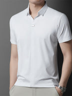 Summer New Men'S Short Sleeve Polo Shirt with Stand-Up Collar, Easy Business Casual High-End Breathable Half Sleeve T-Shirt Men'S Wear Cloud Ding Crown - White