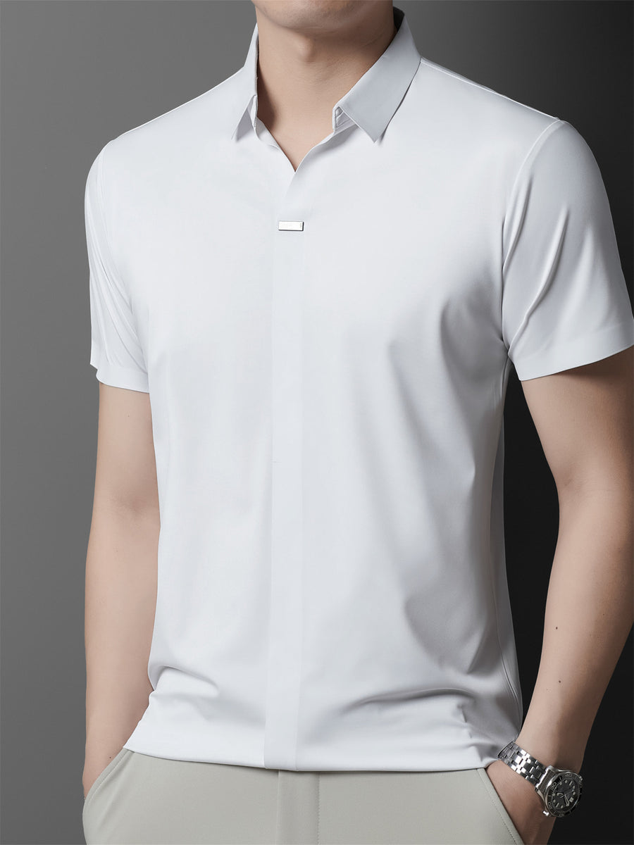 Summer New Men'S Short Sleeve Polo Shirt with Stand-Up Collar, Easy Business Casual High-End Breathable Half Sleeve T-Shirt Men'S Wear Cloud Ding Crown - White