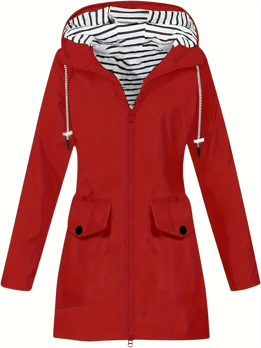 Women's jacket hooded lightweight outdoor long hooded windbreaker - γRedγ