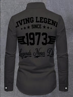 Men'S Long Sleeve Slim Fit Printed Shirt Retro 1973 Theme Casual Business Versatile Top Fashion Commute Daily Outdoor Party Comfortable Version Classic Lapel Suitable for Multiple Occasions Trendy Personalized Letter Pattern Design - Mixed colors