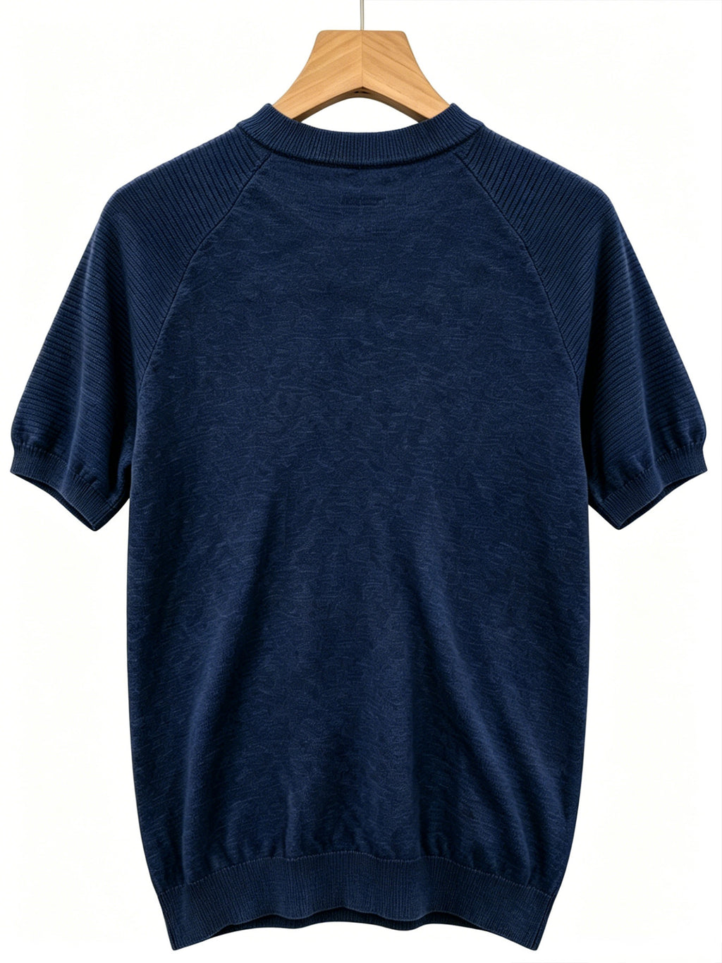 Men's Raglan Crew Neck Short Sleeve Knitwear with Street Graffiti Letter Print, Thin, Breathable, Casual Half-Sleeve - Navy Color
