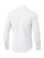 Men'S Fashion Top, Long Sleeve Gualabera Shirt with Pleated Front, Casual Shirt for Vacation, All-Season Casual Style - White