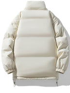 Men'S Stand-Collar Jacket Winter Loose Thick Warm Coat, Easy Casual Zippered Jacket - White
