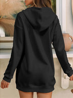Fashionable And Elegant Long Hoodie with a Versatile Minimalist Print for Commuting - Black