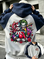 Officially Licensed by Warner Bros., This New Men'S Fashion Hoodie Features a Color-Block Design with a Print of The Joker Quinn. A Zipped Hooded Jacket for Autumn And Winter, It Has a Relaxed Fit And Is Made from Comfortable Fabric - Grey-blue