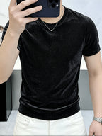 Men's Hollow-Out Short-Sleeve T-Shirt - Breathable Round Neck Solid Color Tee with Asymmetrical Cut-Out, Suitable for Summer Parties, Casual & -Casual Wear, Versatile for Layering or Standalone Outfits - 10309 Hui-8330