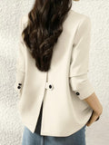 Women'S Solid Color Casual Fashion Trendy Back Buckle Lapel Commuter Suit Top Jacket - Apricot
