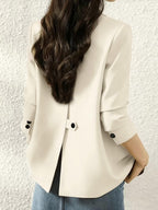 Women'S Solid Color Casual Fashion Trendy Back Buckle Lapel Commuter Suit Top Jacket - Apricot