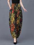 Elastic Waist Printed High Waist Wide Leg Pants - Yellow Flower