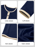 2pcs Men's Long Sleeve Henley Shirt, Versatile T-Shirt for Spring, Summer, and Autumn, Vacation and Streetwear, Half-Button Crew Neck Design, Soft, Comfortable, and Durable Knitted Fabric, Regular Fit, Solid Color, Suitable for Outdoor Leisure - Navy Blue+Dark Grey