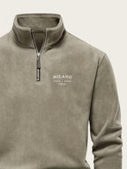 Autumn Winter Men'S Fleece Thickened Henley Stand-Up Collar Sweatshirt 1/4 Zip Warm Top Double-Faced Fleece Jacket, New Season - Khaki