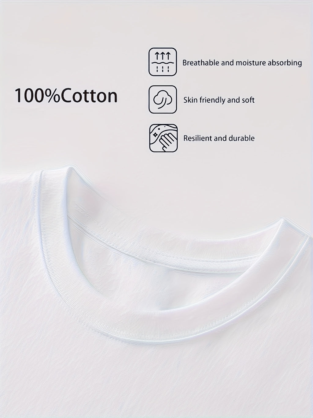 100% Pure  Men's Crew Neck Short Sleeve T-Shirt, Summer Solid Color, Comfortable, Soft, Breathable, Sweat-Absorbent, Casual, Versatile, for Layering or Wearing Outside - White