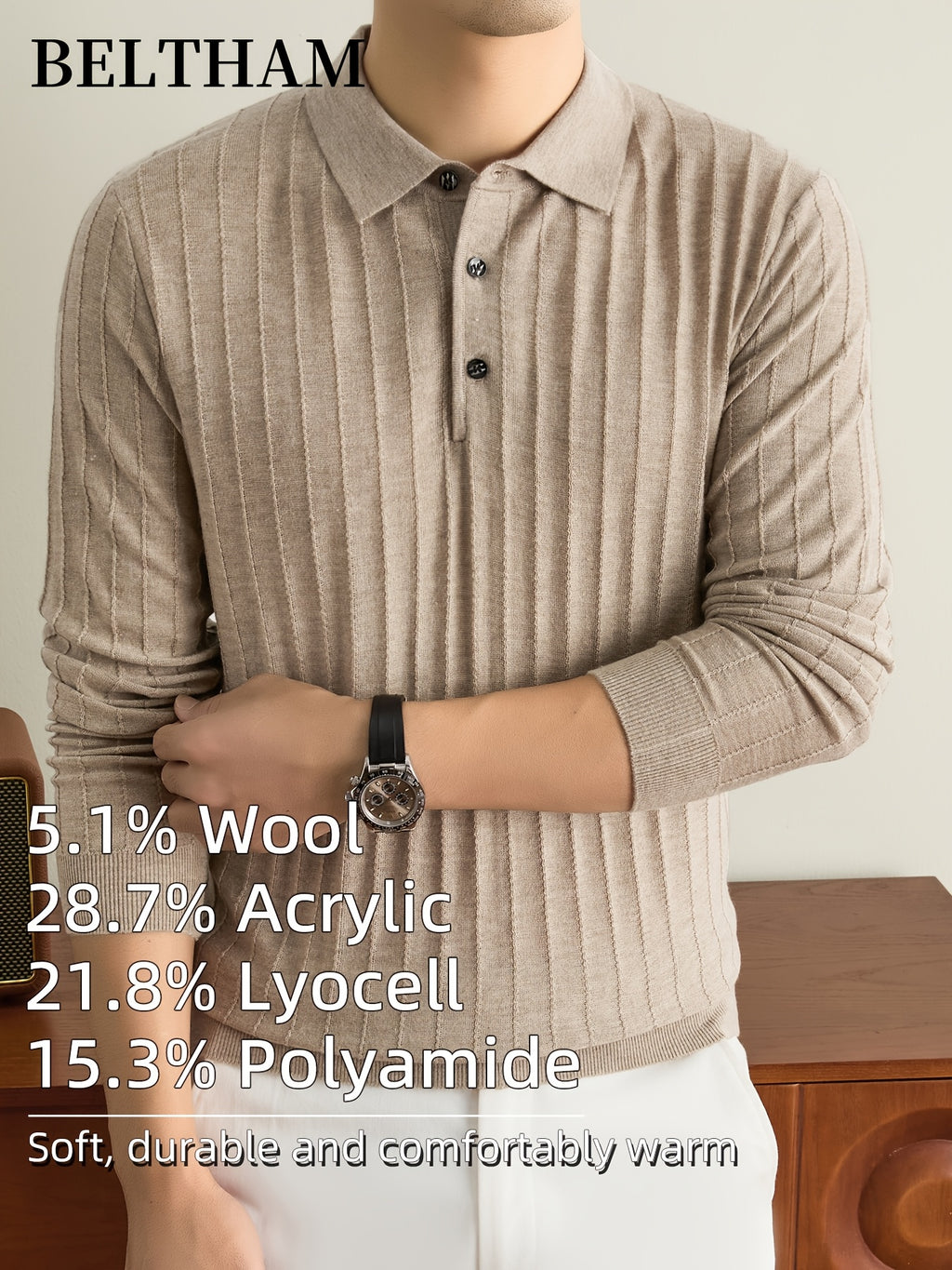 Men's New Fall Winter Wool Blend Long Sleeve Polo Collar Pullover Sweater, Cold Resistant Warm Soft Comfortable Knit Jumper, Simple Elegant Fashion, Ideal Gift for Father Husband, Daily Casual Business Sports Golf Fishing Outdoor Camping Wear - Camel
