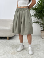 Summer Thin Loose Wide-Leg High-Waist Basic Style Casual Japanese Outer Wear Skirt - Olive