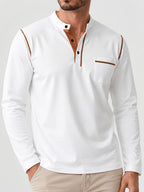2pcs Men'S Autumn Winter Stand-Collar Long Sleeve Henley Shirts, Contrast Color Pinstripe Polo Shirts with Pockets, Soft And Breathable Sweat-Absorbing, Business Casual Basic Long Sleeve Top, Skin-Friendly Soft Fabric Comfortable, Sweat-Resistant - White + Army Green