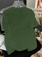 2025 Spring/Summer New Women's Short-Sleeve Top, Simple and Stylish Love Ring Pattern Print, Versatile Daily Wear Round Neck T-Shirt, Circle Pattern - Military Green